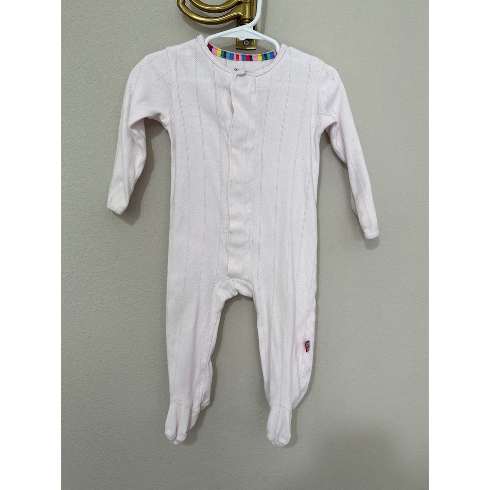 Magnetic Me Footie Sleeper Baby Girl 6-9 Months Pink Pointelle Organic Cotton
